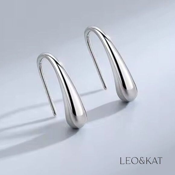 Silver Teardrop Waterdrop Threader Earrings. 925 Sterling silver. #1128 - Picture 1 of 8